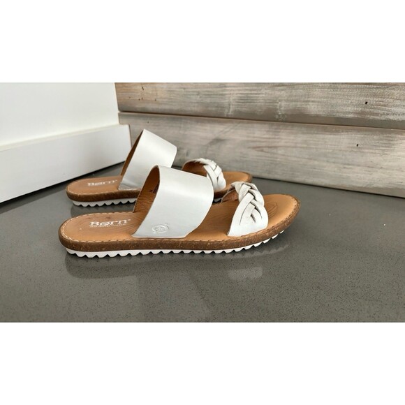 BORN MORENA WHITE LEATHER SLIDES SANDALS SZ 7M BRAIDED SLIP ON CASUAL RETAIL $99 - Picture 6 of 12